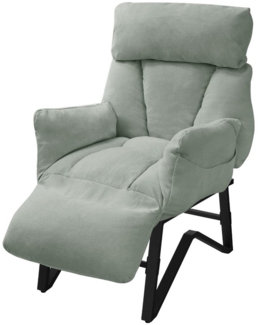 ML-DESIGN Loungesessel Wohnzimmersessel mit Armlehnen Fußablage Seitentaschen Lesesessel, Grau-Grün Fernsehsessel verstellbar Relaxsessel Leinen Ruhesessel