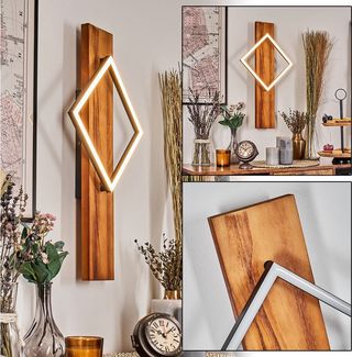 hofstein Wandleuchte Wandlampe aus Holz/Metall/Kunststoff in Natur/Schwarz/Weiß, ohne Leuchtmittel, Leuchte im modernen Retro/Vintage-Design mit Holzbalken