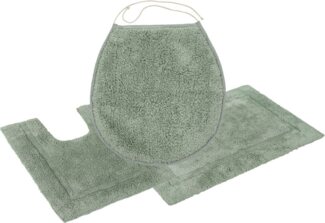 OTTO products Badematte Leni, Höhe 14 mm, rutschhemmend beschichtet, fußbodenheizungsgeeignet, strapazierfähig, Baumwolle, rechteckig, 3-tlg. Stand-WC Set, Hoch-Tief-Effekt, mit Bordüre, auch als 3 teiliges Set erhältlich