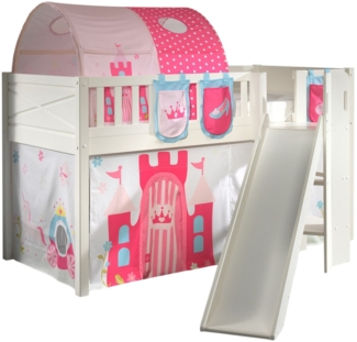 Kinderbett mit Rutsche Karyl Massivholz Weiß Textilset Princess 4