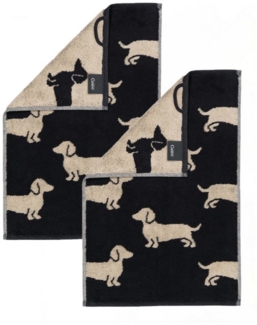 Cawö Handtuch 2 Stück Cawö We love Dogs Gästetücher 6246-93 Dackel Schwarz 30x50, Walkfrottier (Spar-Set, 2-St), 100% Baumwolle