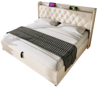 BlingBin Einzelbett Polsterbett Stauraumbett (1-tlg, Doppelbett, gepolstertes Kopfteil mit USB Typ-C Ladefunktion), 360-Surround-LED-Funktion, weiß PU-Material