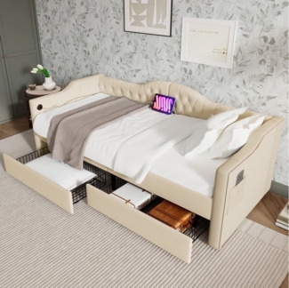 Odikalo Polsterbett Daybett Schlafsofa Bettgestell Stauraum 90x200/190(Ohne Matratze)