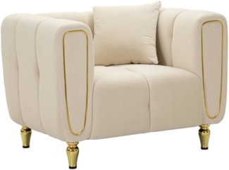 Dmora Sessel Madama, Gepolsterter Sitz, Einzelsofa im Wohnzimmer, Stuhl mit Armlehnen, 81x97 h71 cm, Creme und Gold