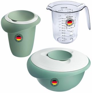 WESTMARK Rührschüssel Backset 3tlg, Rührschüssel 2,5 l + Quirltopf + Messkanne, mint-grün, Kunststoff (PP,PE,SAN), (Set), Set, spülmaschinengeeignet