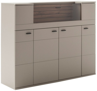 Lomadox Highboard LIEZEN-05, grau mit Eiche, Breite 150cm, Glasausschnit