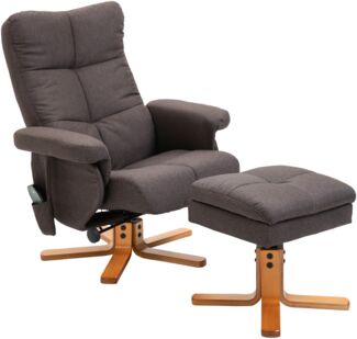 Flieks Relaxsessel mit Stauraum-Hocker, Massagesessel mit 10 Vibrationspunkte, 145° Neigung & 360° Drehung, Polyester, Braun