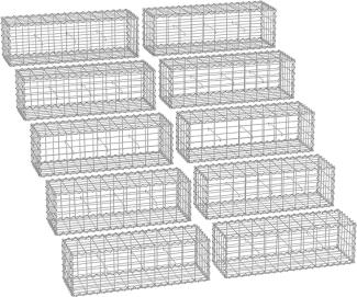 Gabionenkorb,100 x 30 x 30 cm, 10er Set, Metall-Steinkorb mit 5 x 10 cm Maschenweite für Mauersteine, verzinkt, Steingabione Mauer, silber GGB033