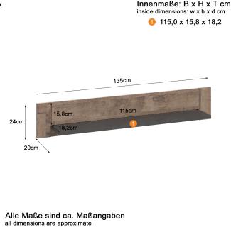 Wandboard Georgia in Eiche Tabak und grau Matera 135 cm