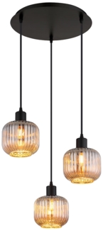 Hängeleuchte, 3-Flammig, Glas rauch, schwarz, D 41,8 cm