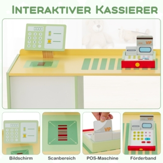 Kinder Kaufladen Kaufmannsladen aus Holz mit Seitentheke Grün 89 x 57 x 80 cm