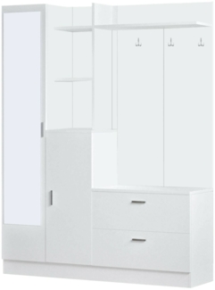 Dmora Eingangsmöbel Anumali, Moderner Eingang, Wandgarderobe, Multifunktions-Aufbewahrungskonsole, 140x37h182 cm, Weiß