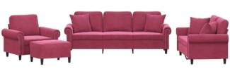 vidaXL 4-tlg. Sofagarnitur mit Kissen Weinrot Samt 3202204