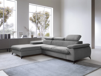Vente-unique - Ecksofa mit Schlaffunktion - Ecke links - Samt - Hellgrau - SAMARA von PASCAL MORABITO