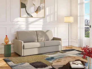 Schlafsofa 3-Sitzer CALIFE - Stoff - Beige - Liegefläche: 140 cm - Matratzenhöhe: 14 cm