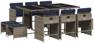 vidaXL 11-teiliges Garten-Ess-Set mit Kissen, grau, Polyrattan 3277920