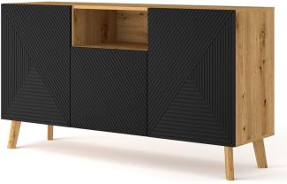 Domando Sideboard Lodi M1 Modern Breite 160cm, moderne Fräsungen, Holzfüße, Soft-Close, Push-to-open in Artisan Eiche und Schwarz Matt