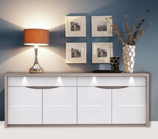 Sideboard "Saint Tropez" Kommode inkl. Beleuchtung sandeiche, weiß Hochglanz