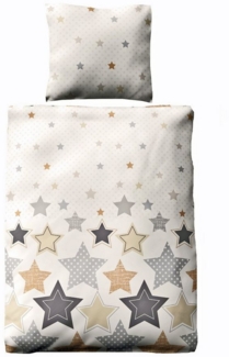 JACK Bettwäsche 135x200 cm Sterne Braun Beige Offwhite, Fleece, 2 teilig, tolles winterliches Sternendesign als Fleece Bettwäsche