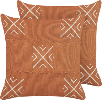 Kissen 2er Set VITIS Baumwolle 45 x 45 cm Geometrisches Muster Blockdruck Orange