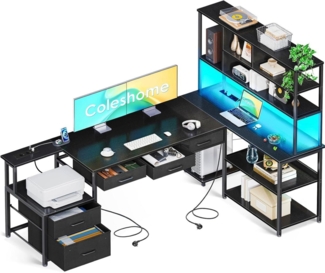 Eckschreibtisch LED Beleuchtung 200×110cm Schwarz Homeoffice Großer Schreibtisch