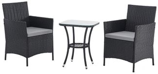 SVITA Balkonset BROOKLYN BISTRO, (Set (3-tlg), 1 Tisch, 2 Stühle), Sitzgruppe, Polyrattan, inkl. Kissen, Schwarz