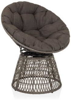 hjh LIVING Gartenstuhl Outdoor Stuhl WEAVORA Stoff, Pe-Rattan, Eisen, Drehbarer Papasansessel mit Kissen, Rattanstuhl Sessel Gartensessel