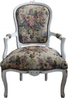 Casa Padrino Barock Salon Stuhl Blumen Muster / Creme / Gold - Antik Design Möbel - Limited Edition