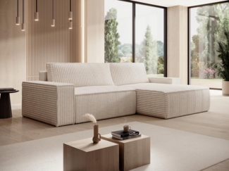 Vente-unique - Ecksofa mit Schlaffunktion - Ecke rechts - grob gerippter Cord - Beige - AMELIA
