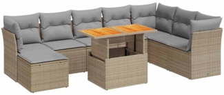 vidaXL 9-tlg. Garten-Sofagarnitur mit Kissen Beige Poly Rattan 3326964