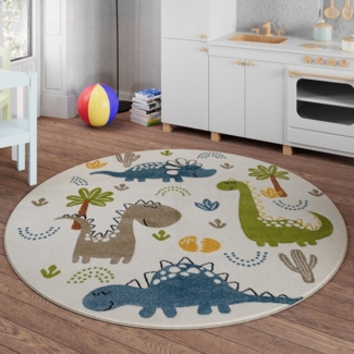 SMART KIDS Kinderteppich Dino & Friends, rund, Höhe: 10 mm, Moderner Spielteppich, strapazierfähig, pflegeleicht, Konturenschnitt