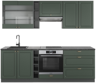 Küchenzeile Fame-Line Grün-Gold Landhaus/Anthrazit 235 cm , AP Anthrazit Vicco