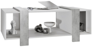 Vladon Couchtisch Ida 110,5 x 42 x 56,5 cm Wohnzimmertisch mit drei Fächern, Korpus in Weiß matt, Blenden in Beton Oxid Optik