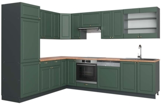 Eckküche Fame-Line Grün-Gold Landhaus/Anthrazit 287 x 60 cm , AP Eiche Vicco