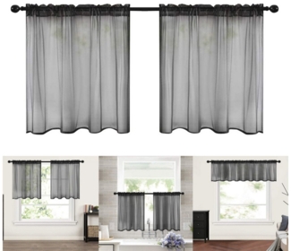 BTTO V&G Scheibengardine Gardinen Kurz Vorhänge, Stabtaschenkopf, Bistrogardine,mit Rüschenbesatz, (2 St), Halbtransparent für Flügelige Fenster, Küche Waschküche, Kurze Vorhänge