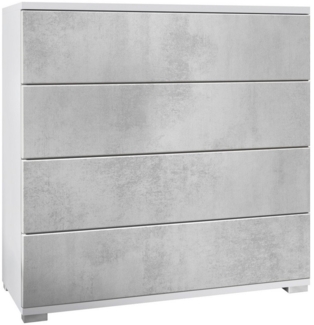 Vladon Kommode Pavos V3 (Sideboard, mit 4 Schubladen), Weiß matt/Beton Oxid Optik (76 x 76 x 35 cm)