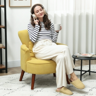 Sessel Flügelrücken Design, hochdichter Schaumstoff, Holzrahmen, verstellbare Füße, bis 120kg, waschbares Lendenkissen