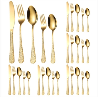 KingLux Besteck-Set 30teilig Besteck Set 6 Personen Hammered glänzend Spülmaschinenfest (30-tlg), 6 Personen, edelstahl