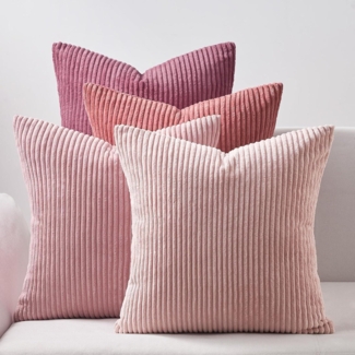 Kissenbezug 60x60cm Rosa 4er Set Kordsamt Deko Sofakissen Wohnzimmer