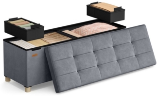 SONGMICS Sitzbank mit Stauraum, Hocker faltbar, 38 x 110 x 40 cm, Aufbewahrungsbox mit Deckel, Fußhocker 112 L, Samt, bis 300 kg belastbar, Flur Wohnzimmer Schlafzimmer