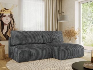 Ecksofa mit Schlaffunktion, lockere Kissen, Wohnzimmerecke mit L-förmigem und Bettkästen, Wellenfeder auf dem Sitz - VIVO - Dunkelgrau Cord - rechte Seite