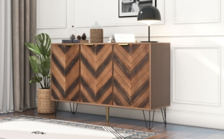 Sideboard, Exklusives Sideboard mit drei Tren, mit stilvollen Details und gro?zgigem Stauraum. Tr aus Massivholzfurnier, konkave und konvexe Haptik. Enth?lt Laminate. Kleiner Schrank mit goldenen G