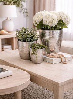 finehomegarden Blumentopf Aluminium Topf Übertopf Blumentopf 3er Set silber Ø14+16,5+19,5cm (Set, 3 St, 3er Set), Pflanzgefäß Metalltopf Dekoration