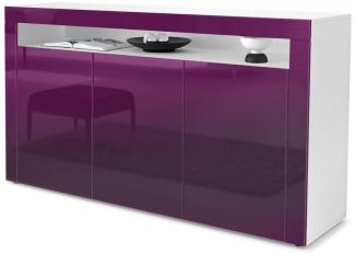 Vladon Sideboard Valencia, Kommode mit 3 Türen und 1 offenem Fach, Weiß matt/Brombeer Hochglanz/Brombeer Hochglanz (155 x 92 x 40 cm)