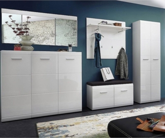 Lomadox Garderoben-Set DANARO-01, (Spar-Set, 6-St), Garderoben Set Hochglanz weiß (5-teilig), BxHxT ca. 329x200x37cm