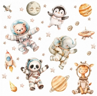 nikima Wandtattoo 267 Wandtattoo süße Weltraum Tiere Astronauten Watercolor (PVC-Folie), in 6 vers. Größen