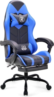 Gaming Stuhl Bürostuhl Drehstuhl Rennstuhl Blau mit Fußstütze