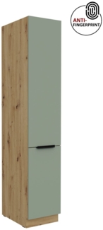 Küchen Hochschrank 40 cm Küche ARIA Aquamarin ultra matt + Eiche Artisan matt, hochwertige Fronten mit Anti Fingerprint Beschichtung Küchenzeile Küchenblock