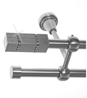 BASIT Gardinenstange Edelstahloptik 19mm mit Deckenträgern 120 cm E69, Ø 19 mm, 2-läufig, verschraubt, Metall, D28 120 cm E69 Eckig