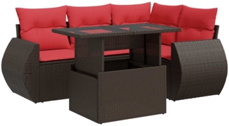vidaXL 5-tlg. Garten-Sofagarnitur mit Kissen Braun Poly Rattan Akazie 3326635